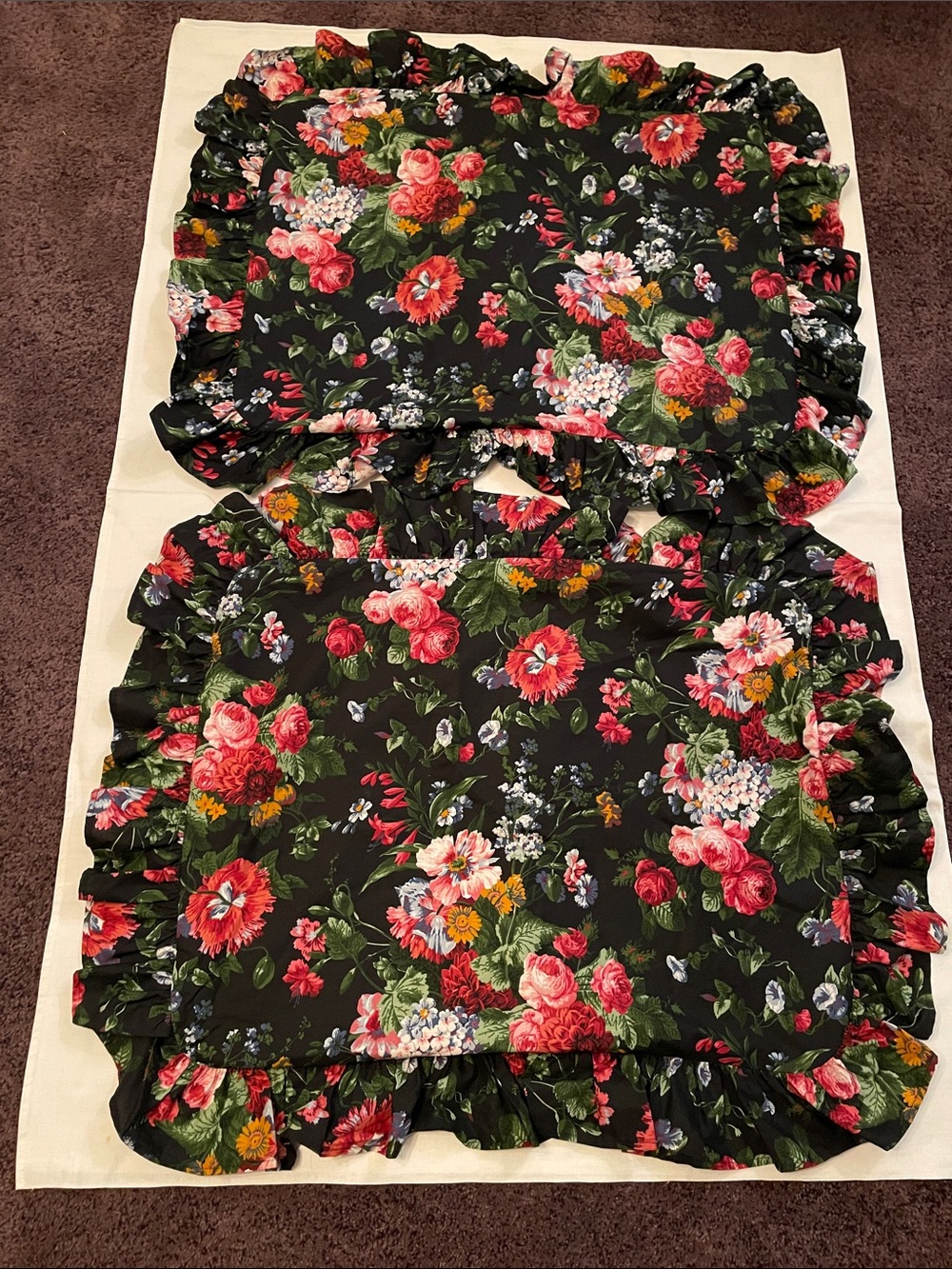 VTG Ralph Lauren Isadora Cossette Black Floral Ruffled Pillow Sham (2) Standard
